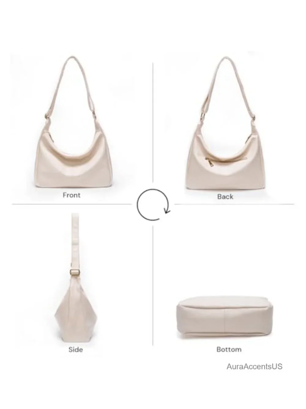 Women's Soft Vegan Leather Slouchy Hobo Bag Adjustable Crossbody Shoulder Purse